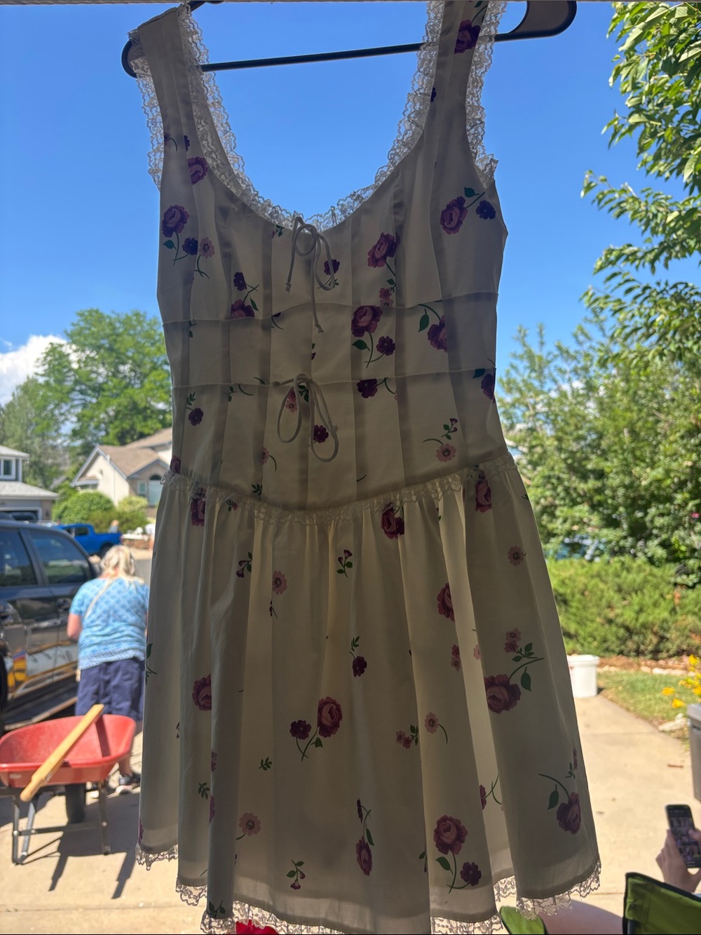 Girls Ivory Floral Lace-Trim Dress - Purple Rose Print